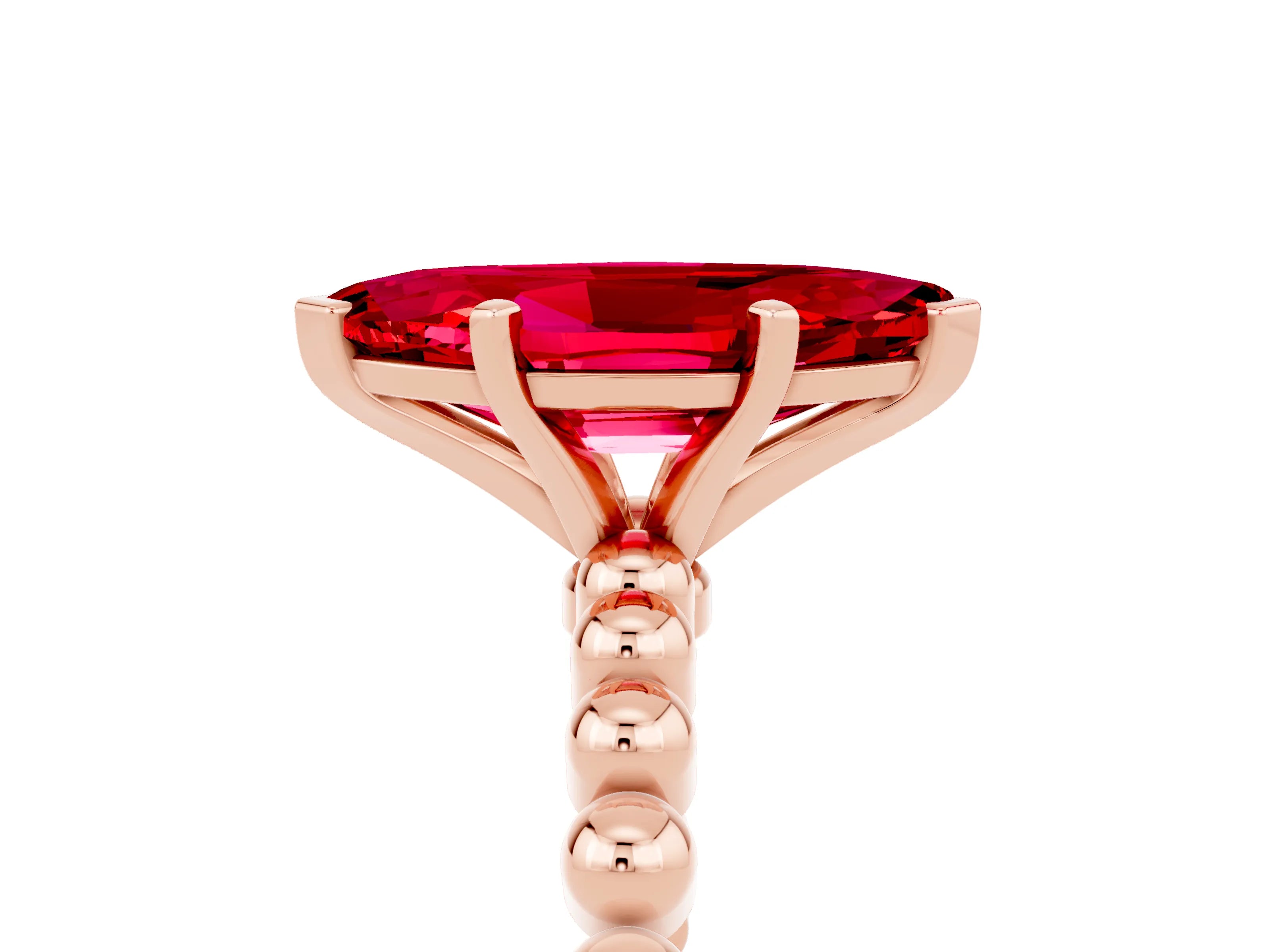 Rose gold Marquise Cut Ruby Solitaire Ring with Beaded Band and Prong Setting_5