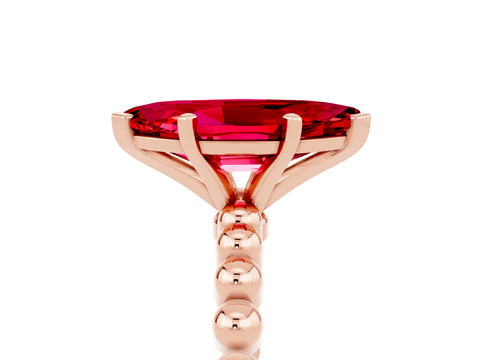 Rose gold Marquise Cut Ruby Solitaire Ring with Beaded Band and Prong Setting_5