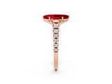 Rose gold Marquise Cut Ruby Solitaire Ring with Cathedral Setting and Pavé Band_2