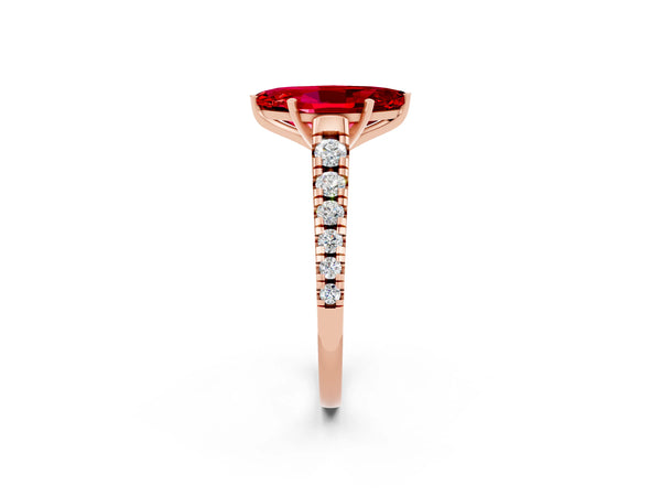 Rose gold Marquise Cut Ruby Cathedral Solitaire Ring with Round  Pavé Band