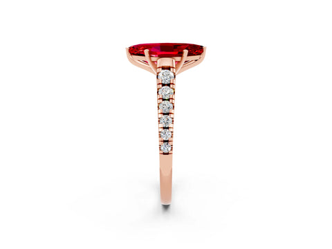 Rose gold Marquise Cut Ruby Solitaire Ring with Cathedral Setting and Pavé Band_2