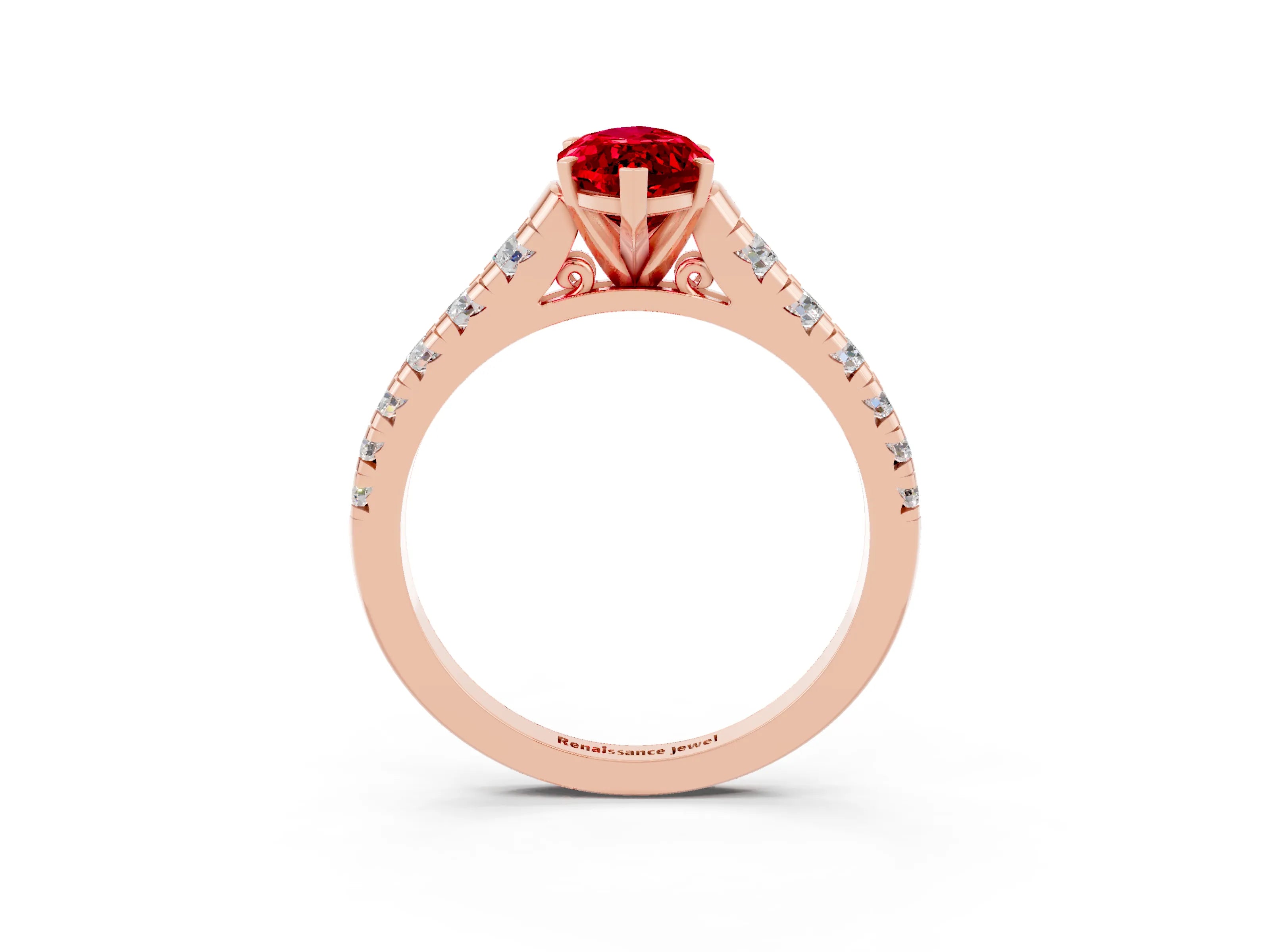 Rose gold Marquise Cut Ruby Solitaire Ring with Cathedral Setting and Pavé Band_3