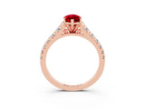 Rose gold Marquise Cut Ruby Solitaire Ring with Cathedral Setting and Pavé Band_3