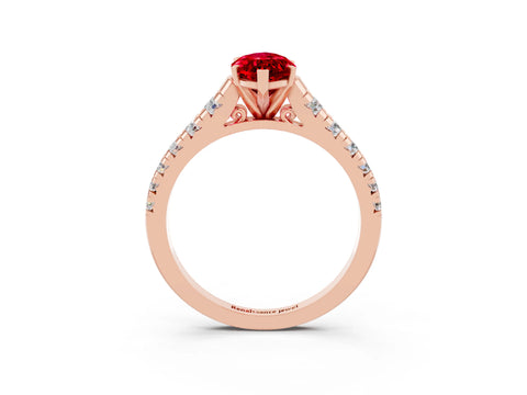 Rose gold Marquise Cut Ruby Solitaire Ring with Cathedral Setting and Pavé Band_3