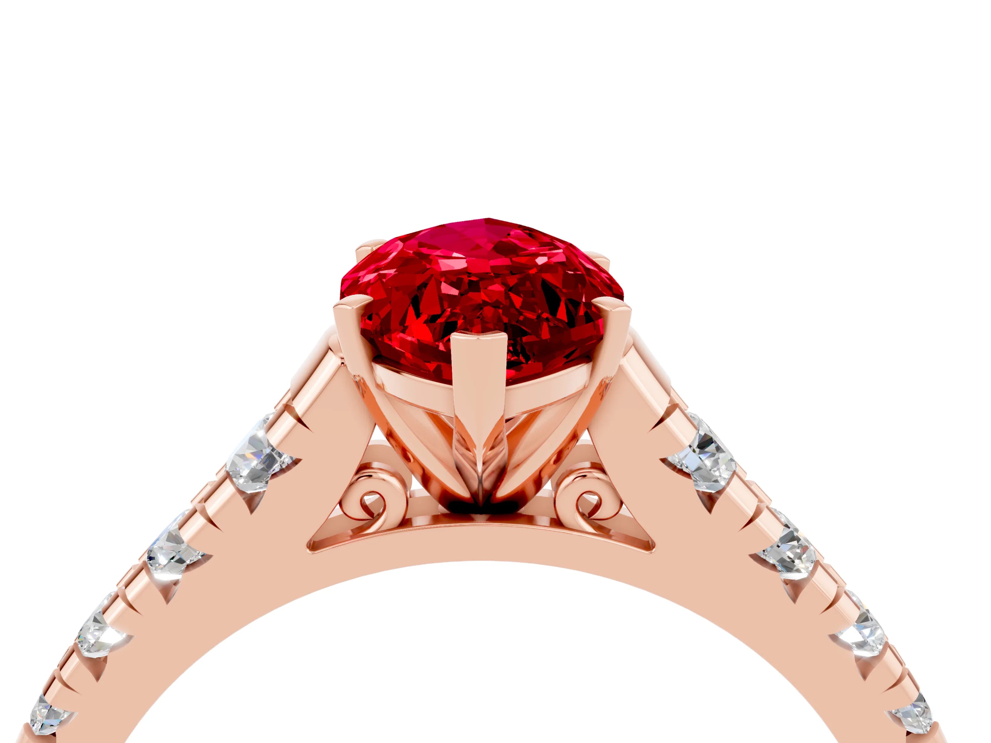 Rose gold Marquise Cut Ruby Solitaire Ring with Cathedral Setting and Pavé Band_4