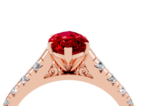 Rose gold Marquise Cut Ruby Solitaire Ring with Cathedral Setting and Pavé Band_4