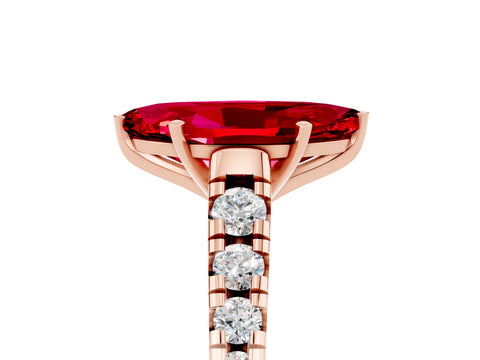 Rose gold Marquise Cut Ruby Solitaire Ring with Cathedral Setting and Pavé Band_5