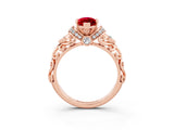 Rose gold Marquise Cut Ruby Solitaire Ring with Filigree Band and Four-Prong Setting_27