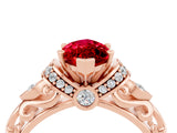 Rose gold Marquise Cut Ruby Solitaire Ring with Filigree Band and Four-Prong Setting_28