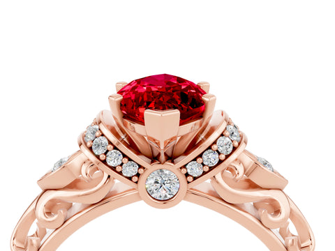 Rose gold Marquise Cut Ruby Solitaire Ring with Filigree Band and Four-Prong Setting_28