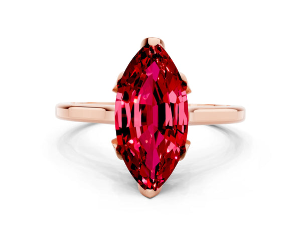 Rose gold Marquise Cut Ruby Solitaire Ring with Flower Prong Setting and Classic Band