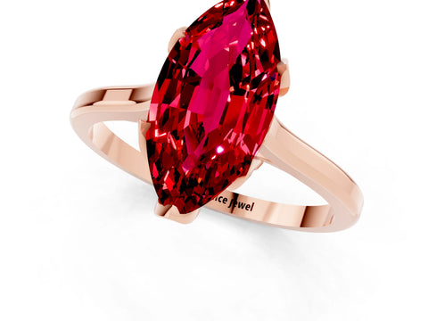 Rose gold Marquise Cut Ruby Solitaire Ring with Flower Prong Setting and Classic Band_13