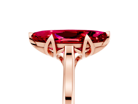 Rose gold Marquise Cut Ruby Solitaire Ring with Flower Prong Setting and Classic Band_17