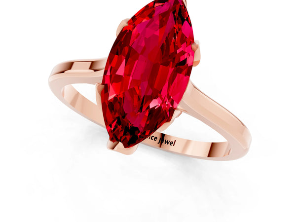 Rose gold Marquise Cut Ruby Solitaire Ring with Flower Prong Setting and Classic Band