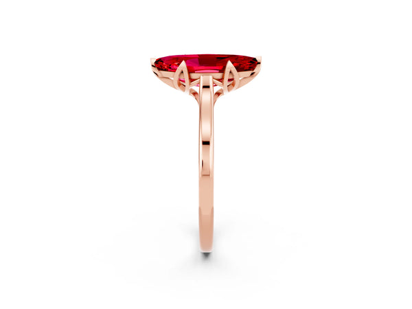 Rose gold Marquise Cut Ruby Solitaire Ring with Flower Prong Setting and Classic Band
