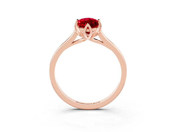 Rose gold Marquise Cut Ruby Solitaire Ring with Flower Prong Setting and Classic Band