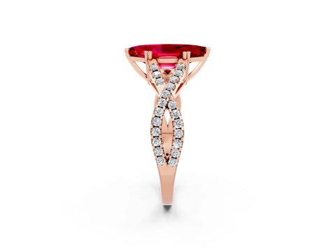 Rose gold Marquise Cut Ruby Solitaire Ring with Four-Prong Setting and Twisted Pavé Band_2