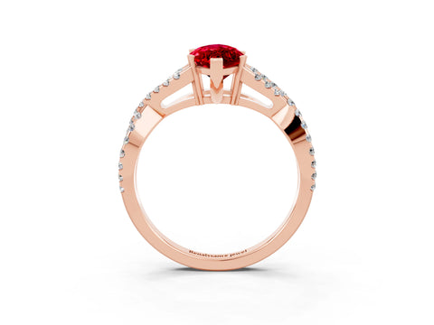 Rose gold Marquise Cut Ruby Solitaire Ring with Four-Prong Setting and Twisted Pavé Band_3