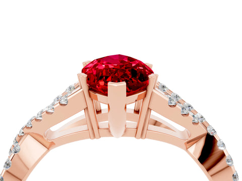 Rose gold Marquise Cut Ruby Solitaire Ring with Four-Prong Setting and Twisted Pavé Band_4