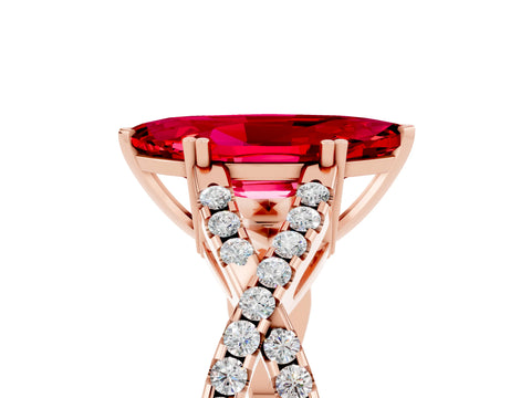 Rose gold Marquise Cut Ruby Solitaire Ring with Four-Prong Setting and Twisted Pavé Band_5