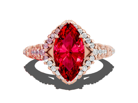 Rose gold Marquise Cut Ruby Solitaire Ring with Hidden Halo and Pavé Band_34