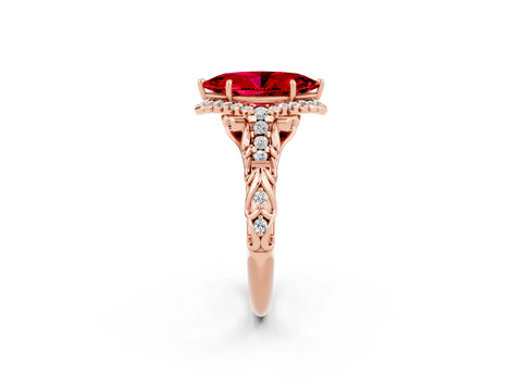 Rose gold Marquise Cut Ruby Solitaire Ring with Hidden Halo and Pavé Band_36