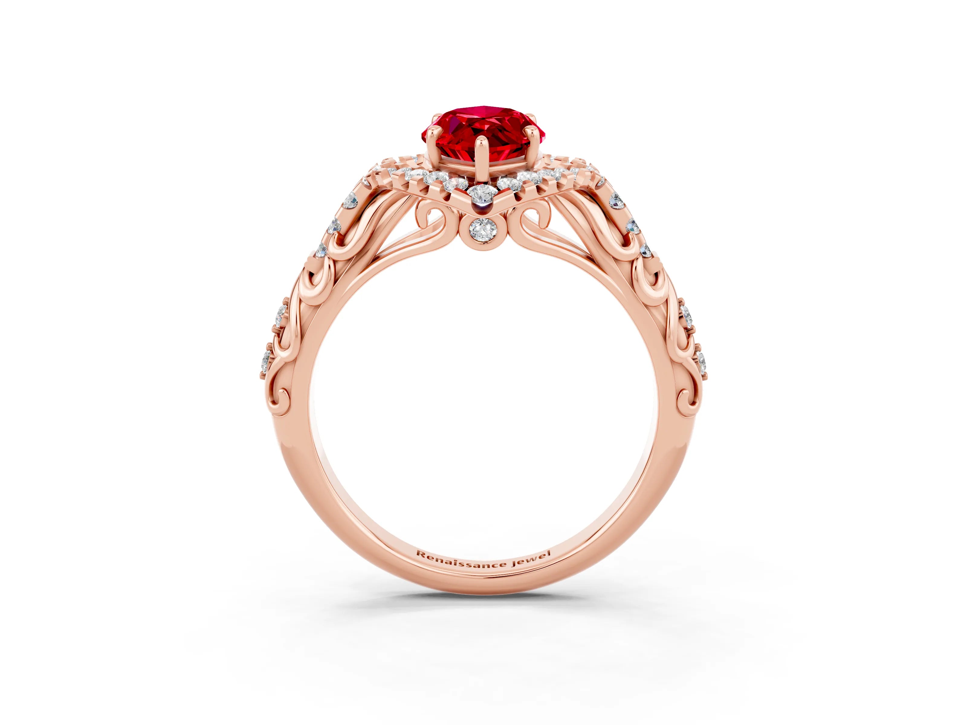 Rose gold Marquise Cut Ruby Solitaire Ring with Hidden Halo and Pavé Band_37