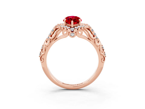 Rose gold Marquise Cut Ruby Solitaire Ring with Hidden Halo and Pavé Band_37