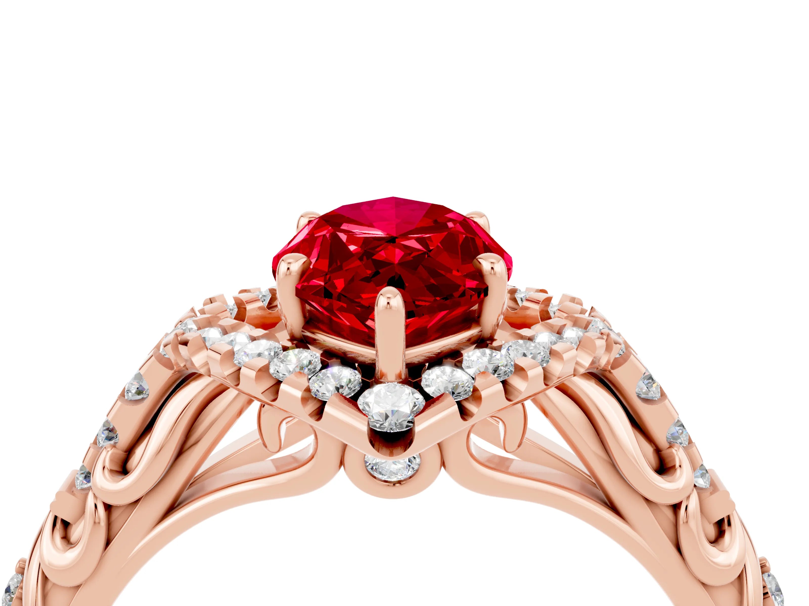 Rose gold Marquise Cut Ruby Solitaire Ring with Hidden Halo and Pavé Band_38