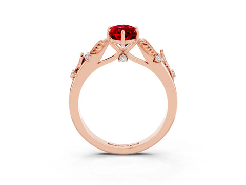 Rose gold Marquise Cut Ruby Solitaire Ring with Leaf Motif Band and Four-Prong Setting_3