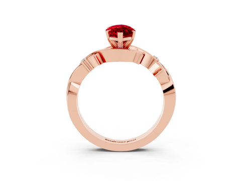 Rose gold Marquise Cut Ruby Solitaire Ring with Milgrain Pavé Band and Four-Prong Setting_15