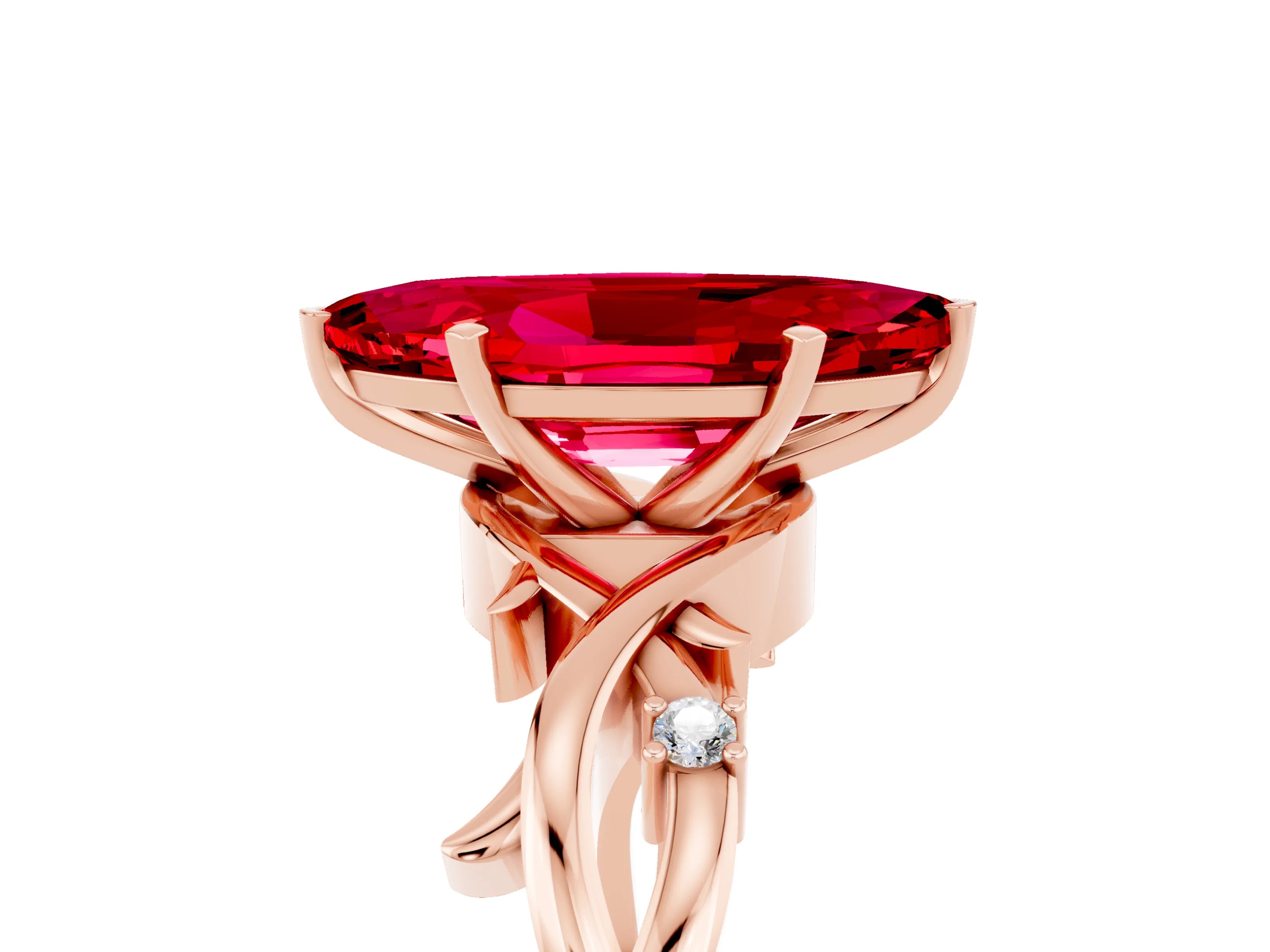 Rose gold Marquise Cut Ruby Solitaire Ring with Milgrain Pavé Band and Four-Prong Setting_17