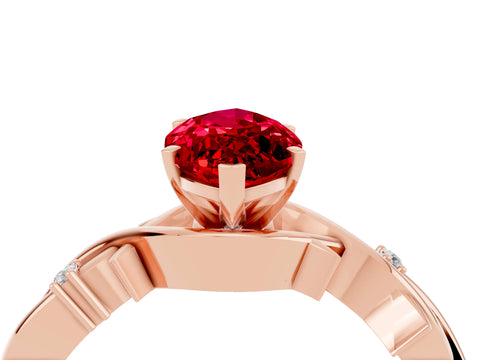 Rose gold Marquise Cut Ruby Solitaire Ring with Milgrain Pavé Band and Four-Prong Setting_23