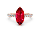 Rose gold Marquise Cut Ruby Solitaire Ring with Pavé Accents and Four-Prong Setting