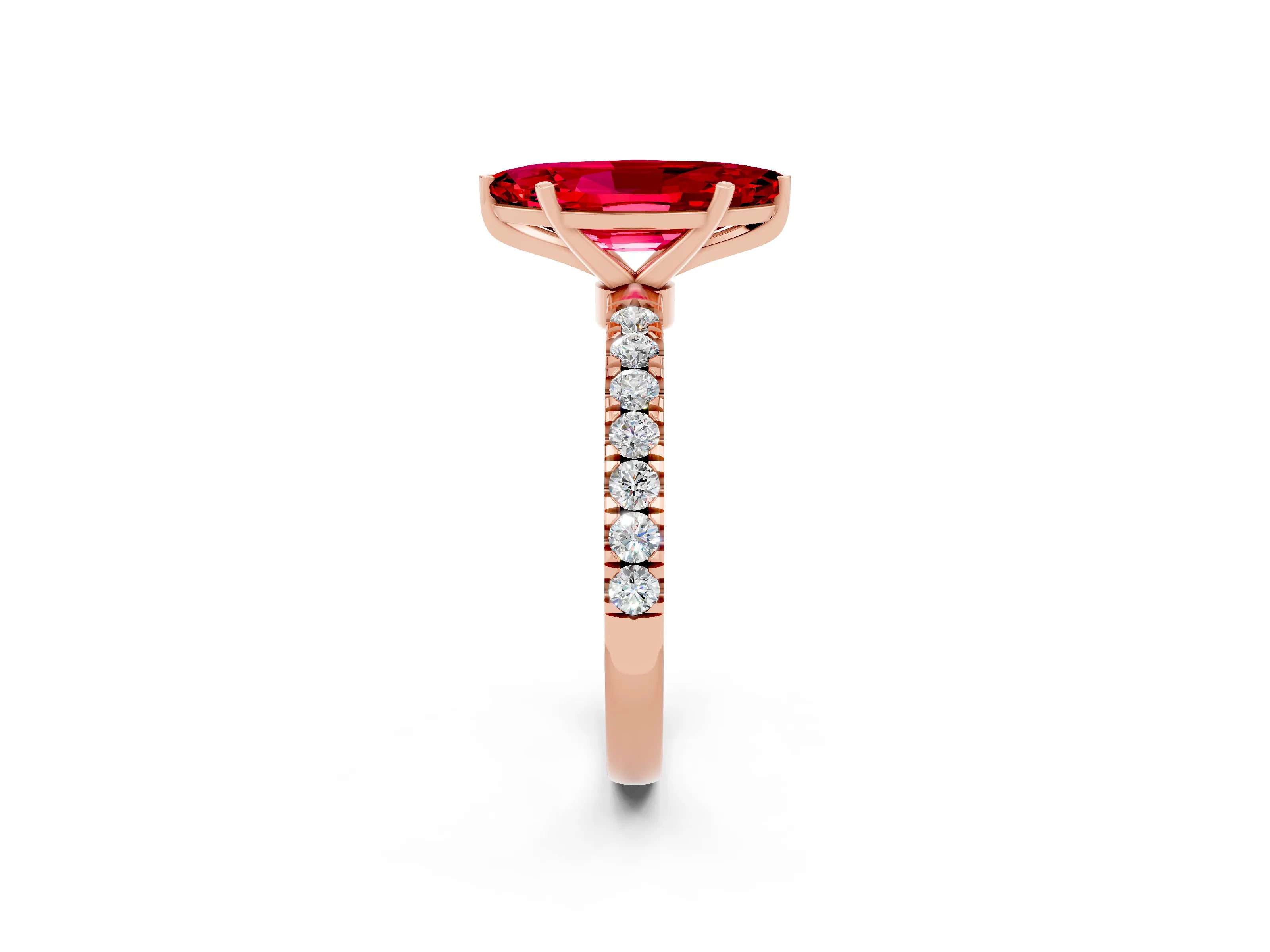 Rose gold Marquise Cut Ruby Solitaire Ring with Pavé Accents and Four-Prong Setting_2