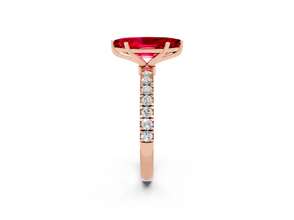 Rose gold Marquise Cut Ruby Solitaire Ring with Pavé Accents and Four-Prong Setting