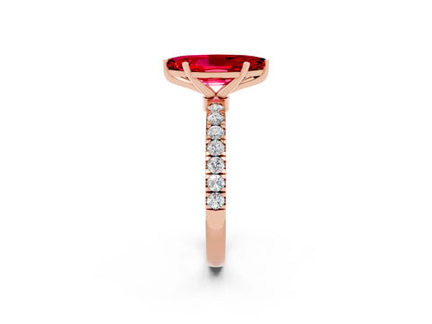Rose gold Marquise Cut Ruby Solitaire Ring with Pavé Accents and Four-Prong Setting_2