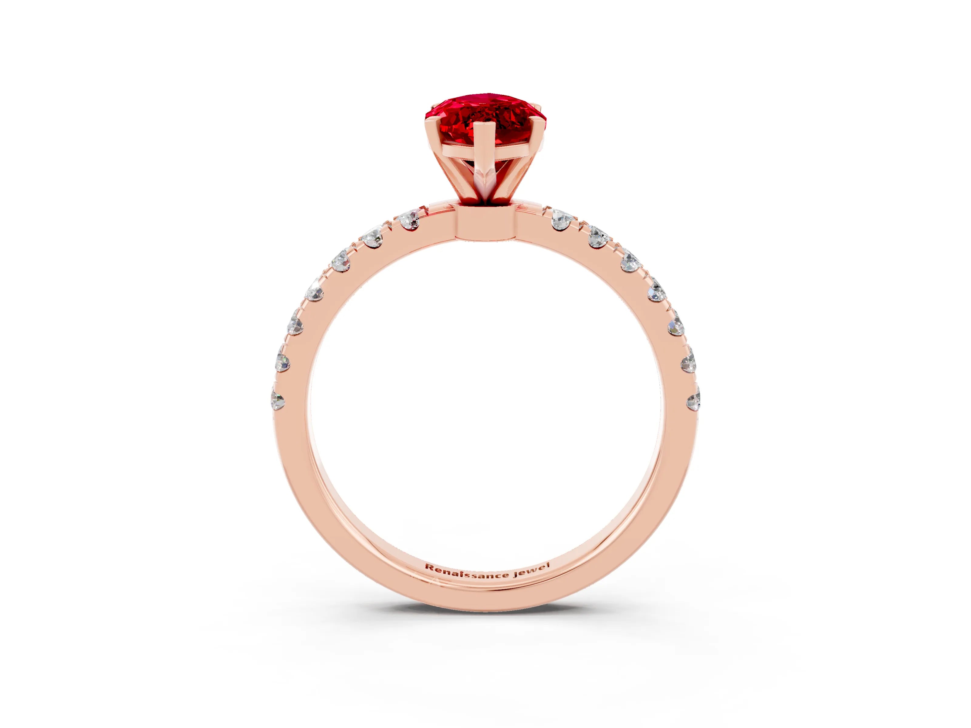 Rose gold Marquise Cut Ruby Solitaire Ring with Pavé Accents and Four-Prong Setting_3