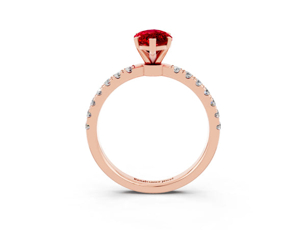 Rose gold Marquise Cut Ruby Solitaire Ring with Pavé Accents and Four-Prong Setting