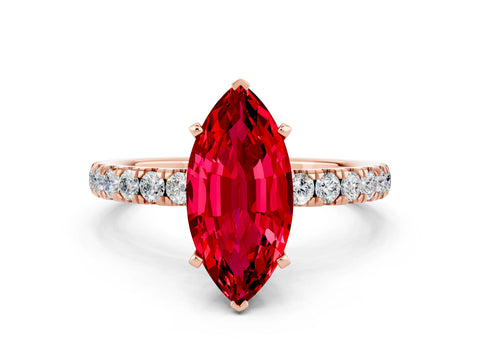 Rose gold Marquise Cut Ruby Solitaire Ring with Pavé Accents and Four-Prong Setting