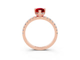 Rose gold Marquise Cut Ruby Solitaire Ring with Pavé Band and Four-Prong Setting_15