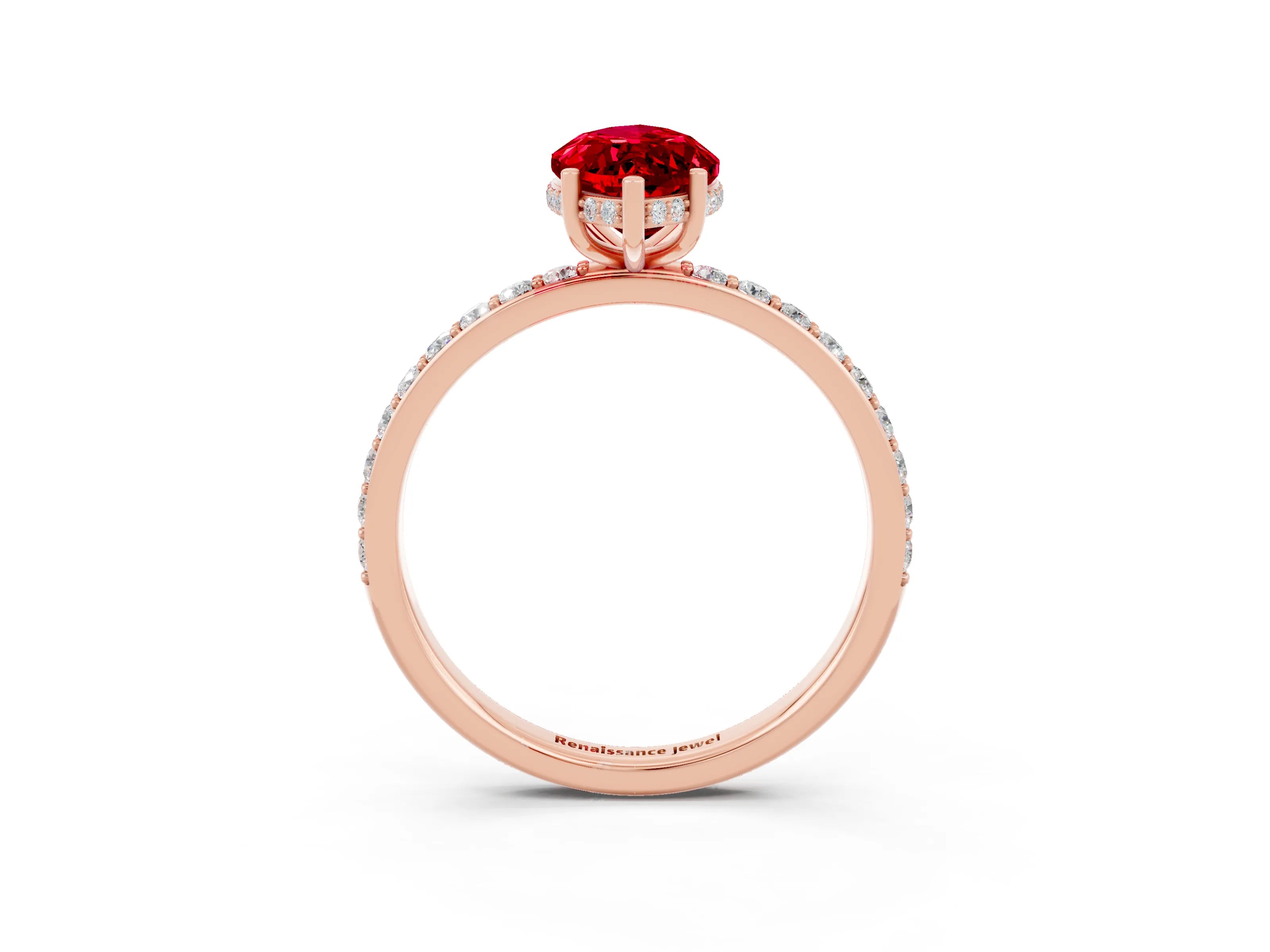 Rose gold Marquise Cut Ruby Solitaire Ring with Pavé Band and Hidden Halo_15