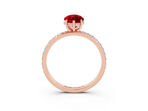 Rose gold Marquise Cut Ruby Solitaire Ring with Pavé Band and Hidden Halo_15