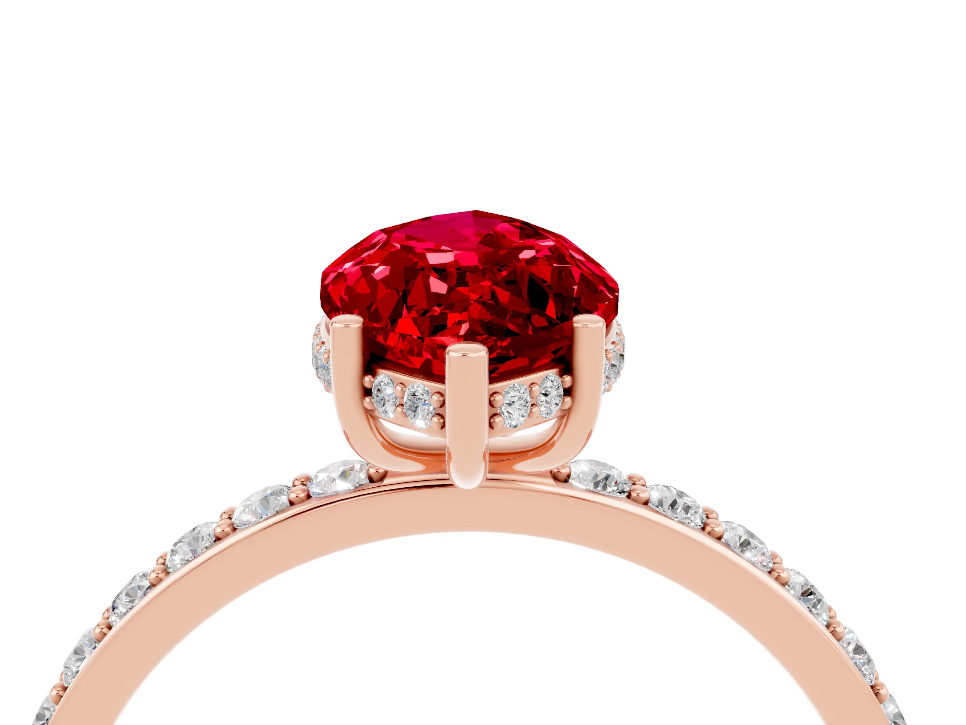 Rose gold Marquise Cut Ruby Solitaire Ring with Pavé Band and Hidden Halo_16