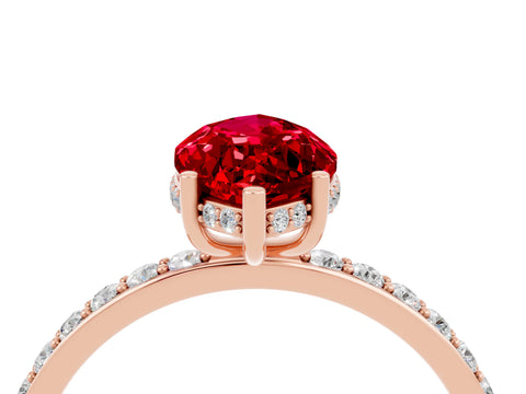 Rose gold Marquise Cut Ruby Solitaire Ring with Pavé Band and Hidden Halo_16