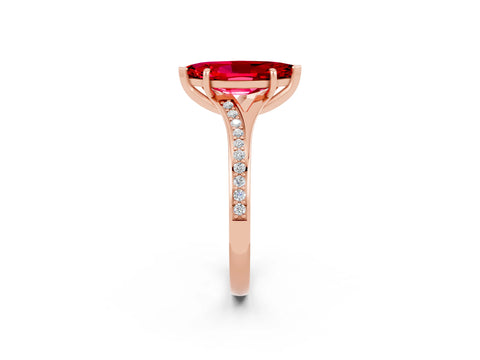 Rose gold Marquise Cut Ruby Solitaire Ring with Pavé Band and Prong Setting_14