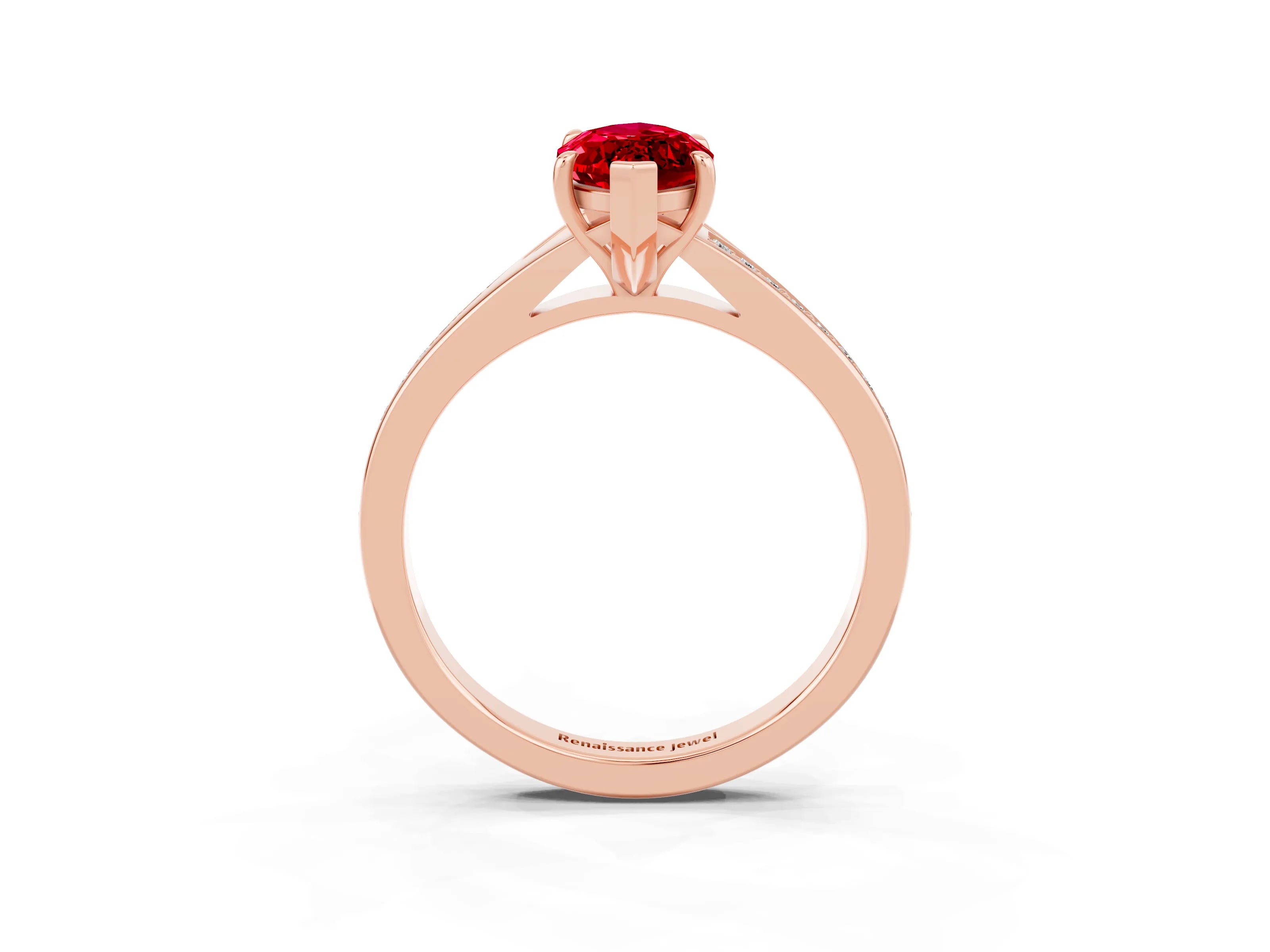 Rose gold Marquise Cut Ruby Solitaire Ring with Pavé Band and Prong Setting_15