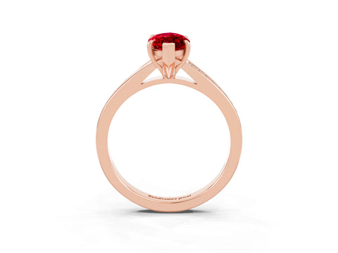 Rose gold Marquise Cut Ruby Solitaire Ring with Pavé Band and Prong Setting_15