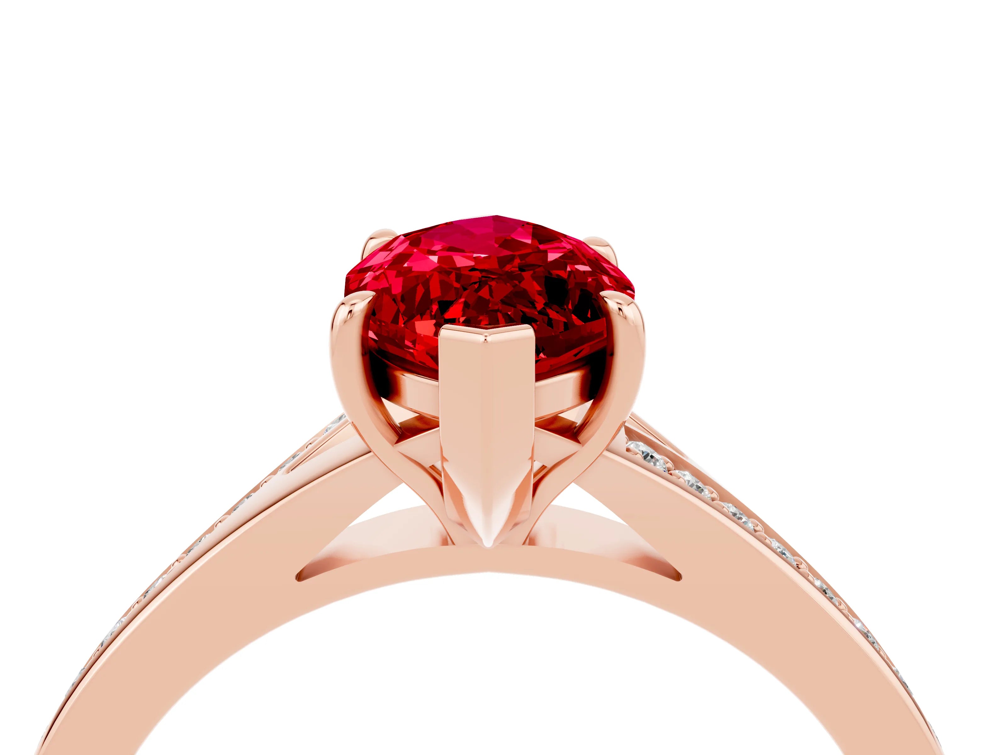 Rose gold Marquise Cut Ruby Solitaire Ring with Pavé Band and Prong Setting_16