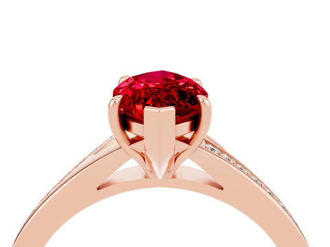 Rose gold Marquise Cut Ruby Solitaire Ring with Pavé Band and Prong Setting_16